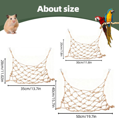 Parrot Climbing Rope Net – Multi-Size Colorful Bird Hammock, Ladder & Chew Toy with 4 Hooks for Cage, Cockatiel, Budgie, Parakeet, Rat & Small Pets