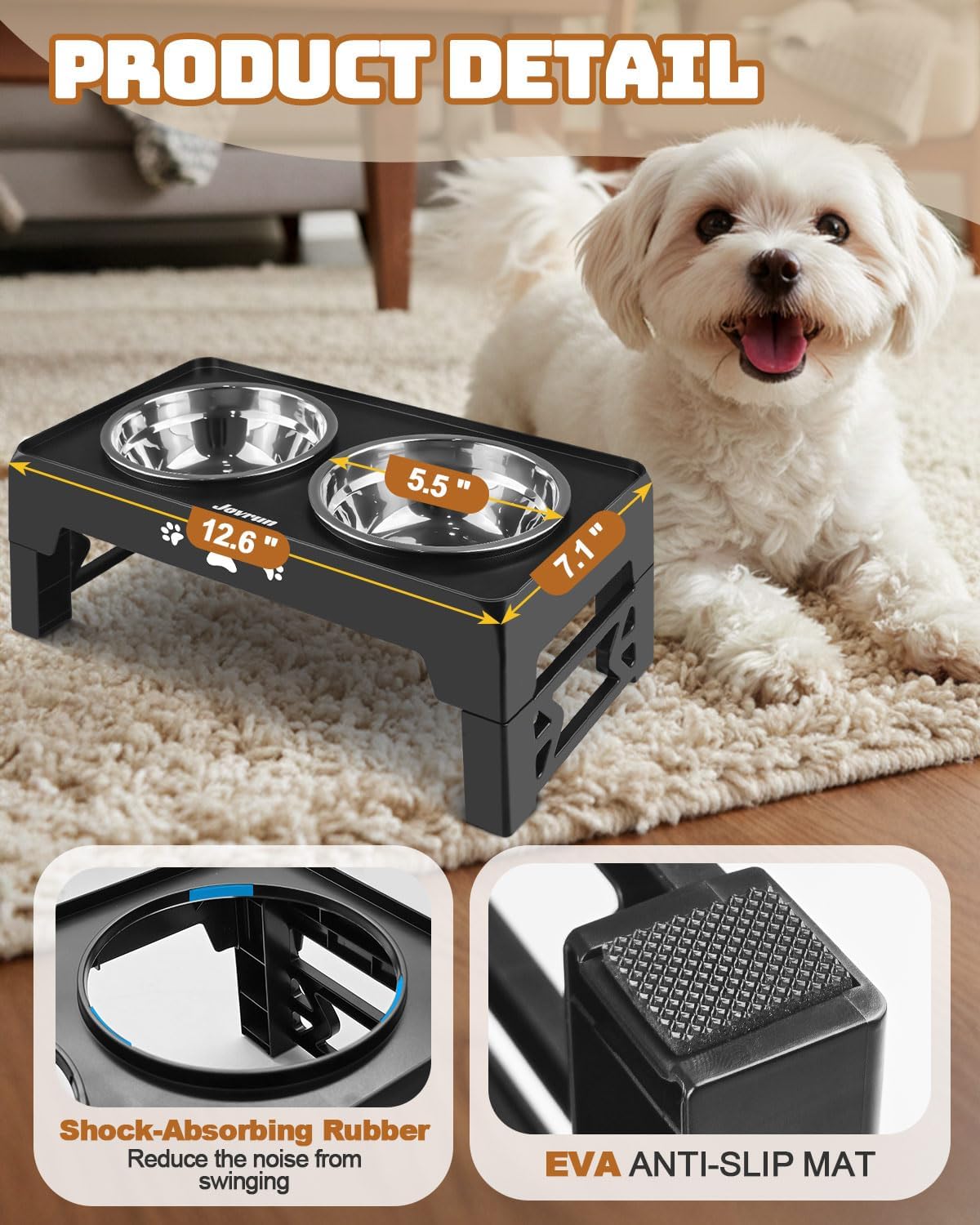 Elevated Dog Bowls, Dog Feeder with 2 Stainless Steel Dishes, 2 Heights Adjustable Raised Stand for Small Dogs, Food Dishes with Non-Slip Feet