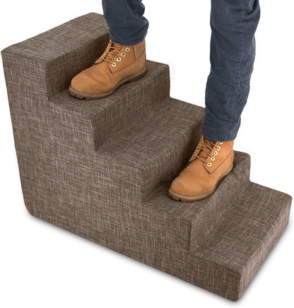 Best Pet Supplies Dog Stairs for Small Dogs & Cats, Foam Pet Steps Portable Ramp for Couch Sofa and High Bed Non-Slip Balanced Indoor Step Support, Paw Safe No Assembly - Brown Linen, 5-Step