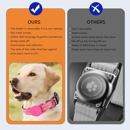 Airtag Dog Collar, Dog Collar with Airtag Holder Compatible for Apple Air Tag, Fit Circle Airtag Holder(Not Fit Other Shapes) for Large Dogs IP68 Waterproof(Rose Red,L)