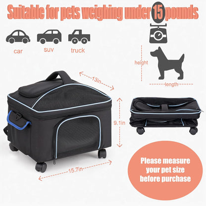 4-in-1 Cat Car Seat and Cat Carrier with Removable Wheels Booster Car Seats for Small Dogs Cats Comes with Shoulder Strap Clip-On Safety Leash and Thickened Pads, Pet Travel Carrier Bed up to 15lbs