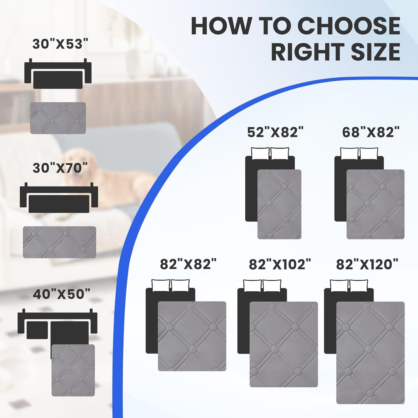 Waterproof Dog Blanket, Non-Slip Soft Pet Bed Cover, Couch Cover for Dogs Washable, Protects Sofa, Furniture, Crate, Car, Tear Resistant Leakproof Pet Blanket (52x82 Inch, Light Grey)