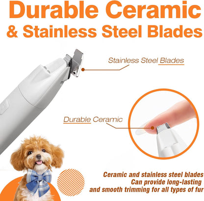 2025 Upgraded New Dog Paw Trimmer with LED Light,9mm Mini Blade,35 dB Quiet & Low Noise,Rechargeable,Electric Hair Clippers for Small Dogs & Cats,Face,Eyes,Ears and Rump