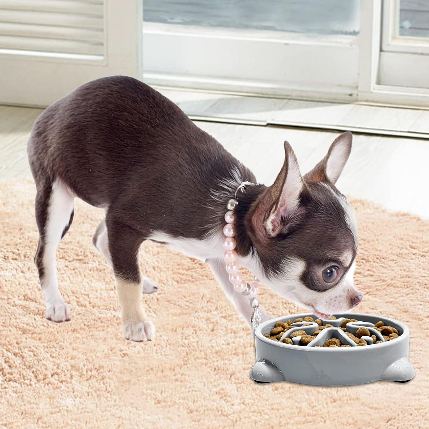 VANNON Slow Feeder Dog Bowls Non Slip Puppy Bowl Durable Dog Puzzle Feeder Bloat Stop Food Bowls for Puppy and Small Dogs, BPA Free, 1 Cup, Grey