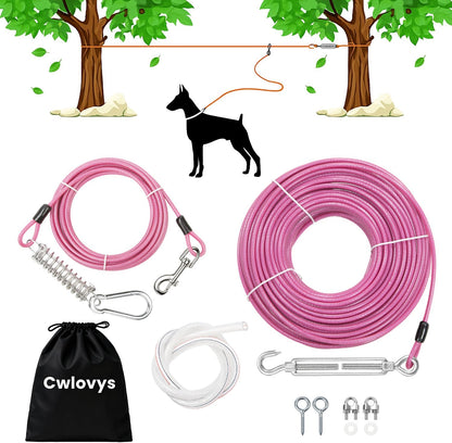 Dog Tie Out Runner for Yard - All-in-One Dog Run Solution with 15FT Tie Out Cable for Dogs, Heavy Duty Trolley System for Large Dogs Up to 250LBS, 50FT for Camping