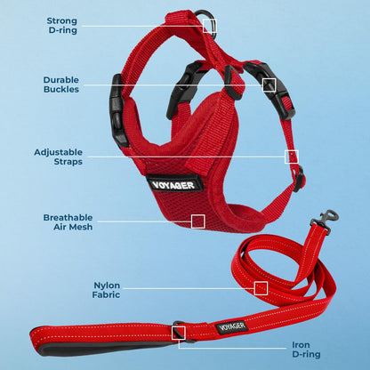 Best Pet Supplies Voyager Step-in Lock Pet Harness w Reflective Pet Leash Combo Set with Neoprene Handle 5ft - Supports Small, Medium and Large Breed Puppies/Cats - Red Set, XL