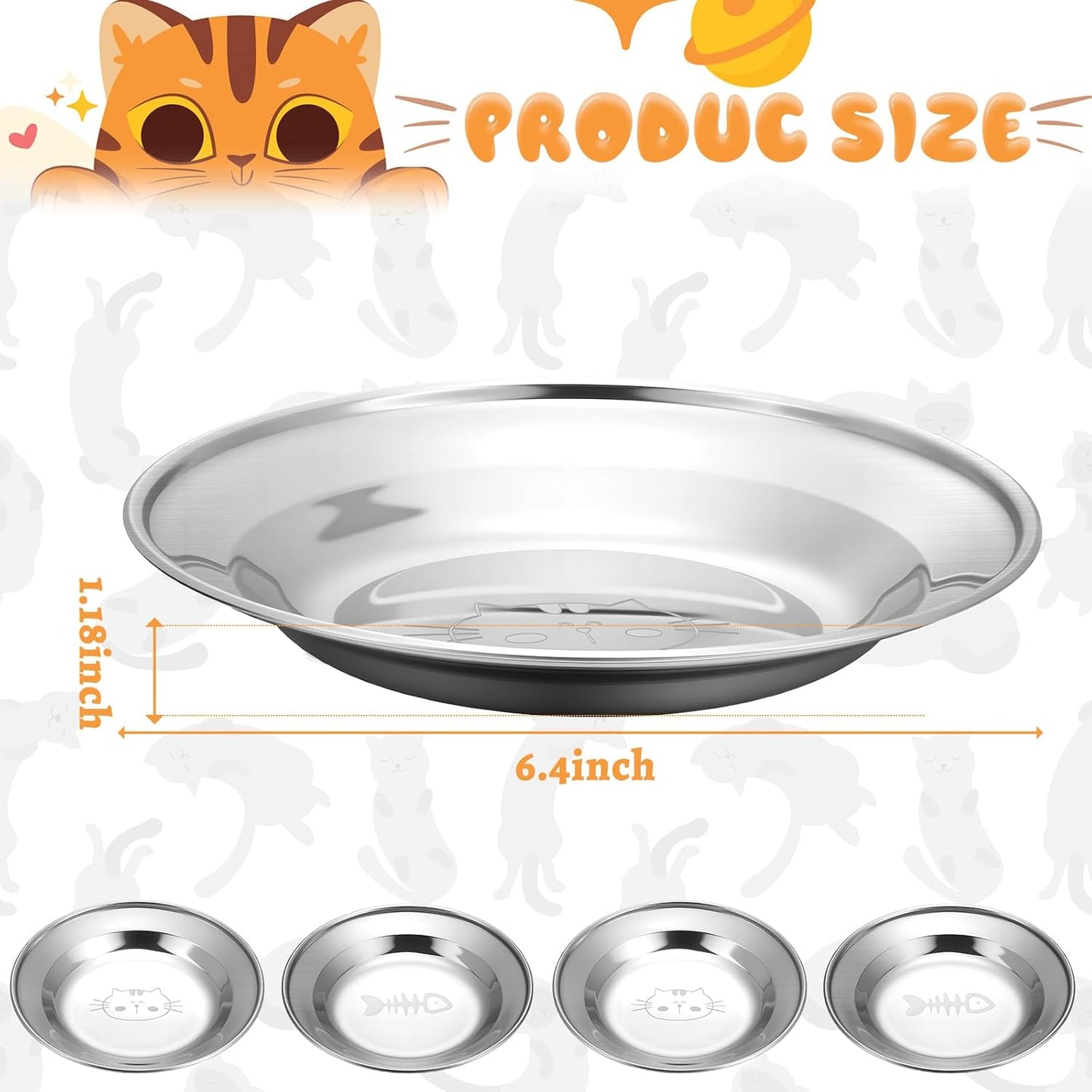 LemonRoad 8 Pcs Stainless Steel Cat Food Bowl Dishes 6.3 Inches Shallow and Wide Friendly Water Dishes Bowls for Indoor Cats Kitten and Small Pets Reducing Fatigue