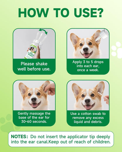 Cat & Dog Ear Cleaner - Gentle Cat & Dog Ear Cleaning Solution, Removes Debris, Wax Buildup, Odor, Itch Relief, 120ml Pet Ears Wash and Care with Aloe Barbadensis, Lavender, Chamomile, Non-Irritating