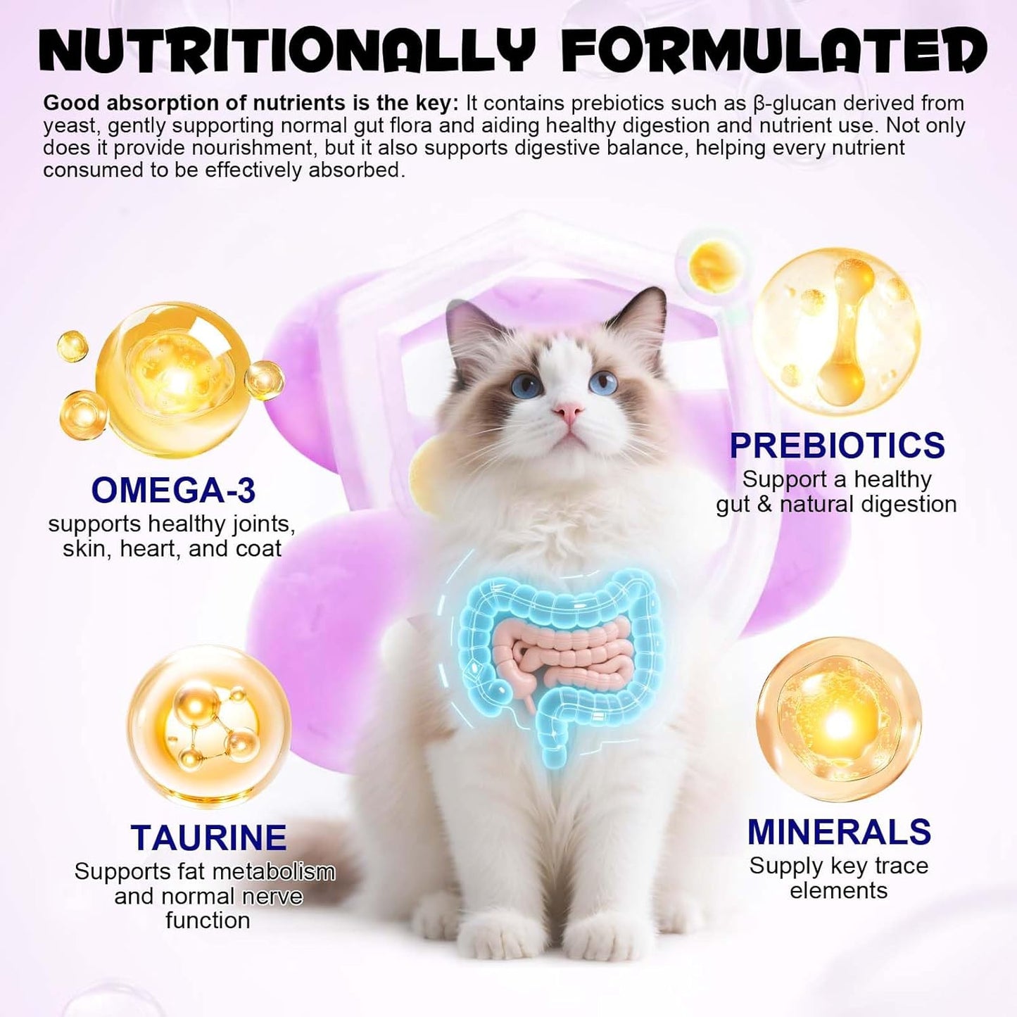 Cat Multivitamin Treats, 15-in-1 Cat Chews for Health, Immune, Digestive, Skin & Coat - Chicken Flavor Soft-Crunchy Bites with Taurine, Omega Fatty Acids, Prebiotics & Vitamins (3.7 oz)