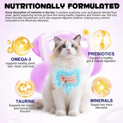 Cat Multivitamin Treats, 15-in-1 Cat Chews for Health, Immune, Digestive, Skin & Coat - Chicken Flavor Soft-Crunchy Bites with Taurine, Omega Fatty Acids, Prebiotics & Vitamins (3.7 oz)