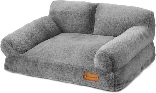 Cat Couch Bed - Cat Bed for Indoor Cats, Calming Pet Sofa Puppy Sleeping Bed with Removable Washable Cover, Cute Dog Couch and Kitty Lounge Chair for 20lbs Cats & Small Dogs(Light Grey)