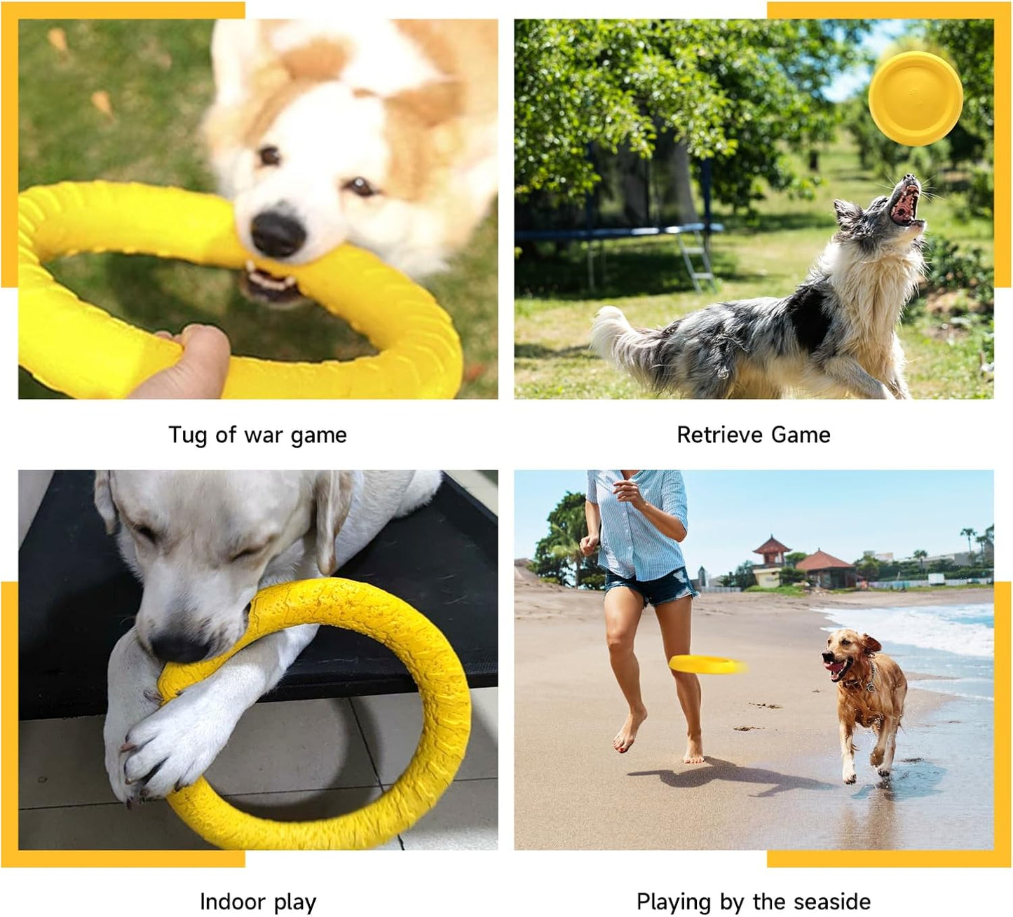WishLotus Dog Ring Toy and Flying Disc, Interactive Floating Dog Toys Set for Outdoor, Training and Teeth Cleaning Chewers Fetch Toys for Large Dogs (Yellow)