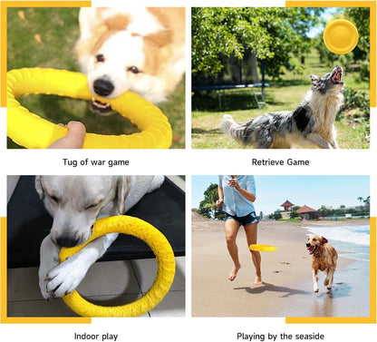 WishLotus Dog Ring Toy and Flying Disc, Interactive Floating Dog Toys Set for Outdoor, Training and Teeth Cleaning Chewers Fetch Toys for Large Dogs (Yellow)