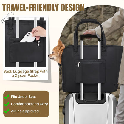 SlowTon Dog Purse Carrier - Portable Dog Carrier with Pockets & Safety Leash for Small Dogs Under 12 lbs, Breathable Pet Tote Bag for Cat Rabbit Outing, Travel, Vet (Black)