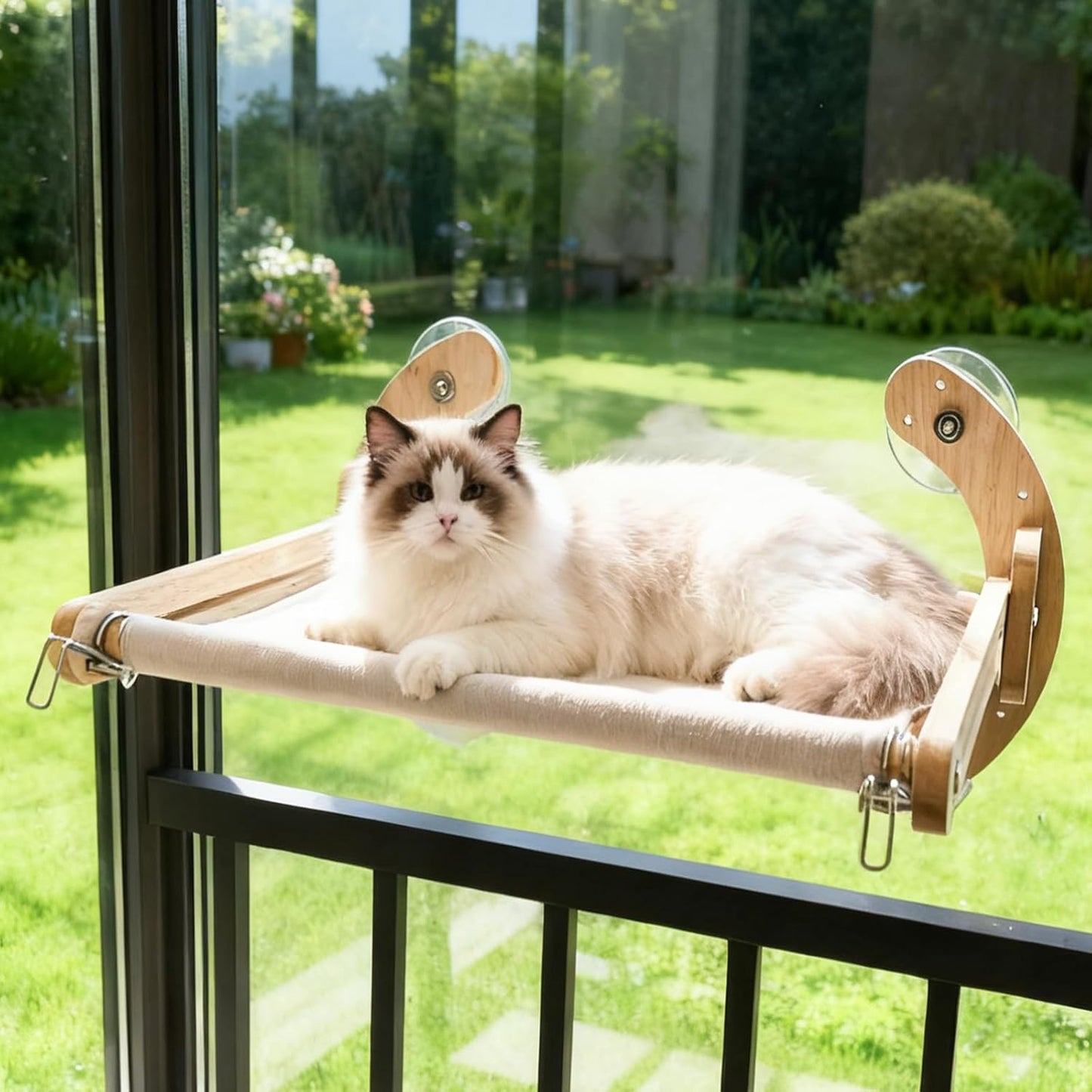 4-in-1, Wooden Cat Window Perch,cat Bed, Sturdy Oak Hammock,Suitable for Indoor Cats to Rest and Play. It can be Used as a Hammock, a Resting Area by The Window, a Cats Bed, a cat Rocking Toy