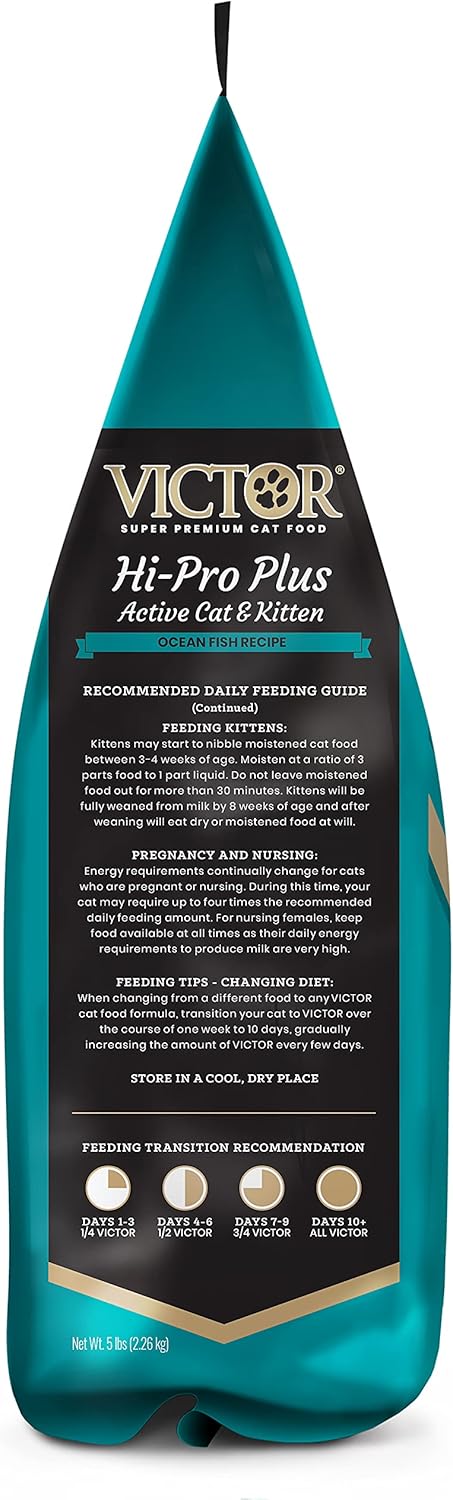 VICTOR Super Premium Cat Food – Hi-Pro Plus Active Adult Cat and Kitten – Dry Feline Food for Active Cats – All Breeds and All Life Stages – Supports Energy, Healthy Coat, Immune Function, 5lb