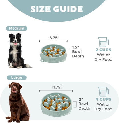 Outward Hound Large Slow Feeder Bowl, Puzzle Maze for Fast Eaters, Medium to Large Dogs, Helps Prevent Bloat & Aid Digestion, Holds 4 Cups Wet or Dry Food, Non-Slip, Made Without BPA, Sage