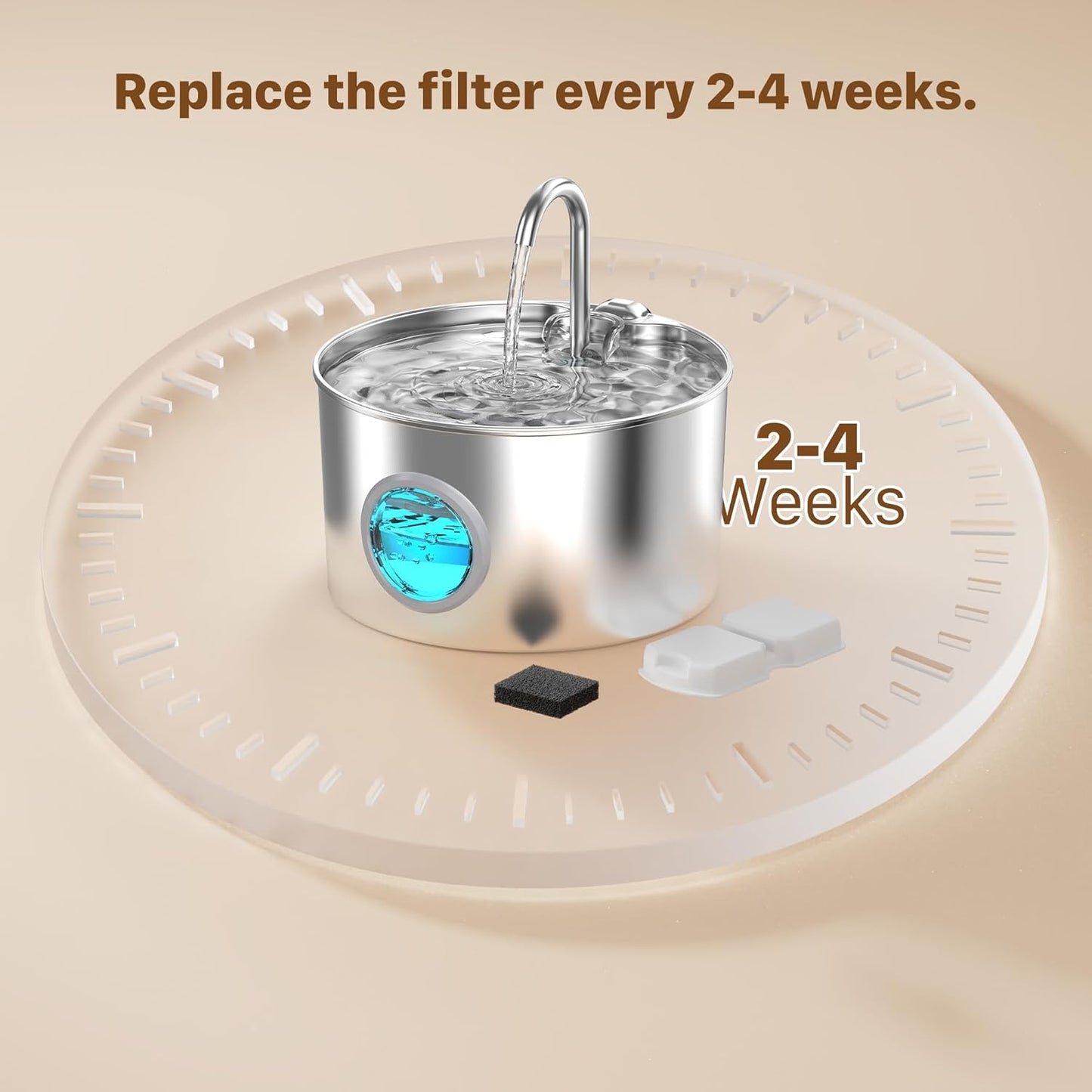 GIOTOHUN Pet Fountain Filter Replacement: 32 Cat Water Fountains Filter -16 Carbon Filters & 16 Foam Filters - Suitable for GIOTOHUN Stainless Steel Cat Fountain S11