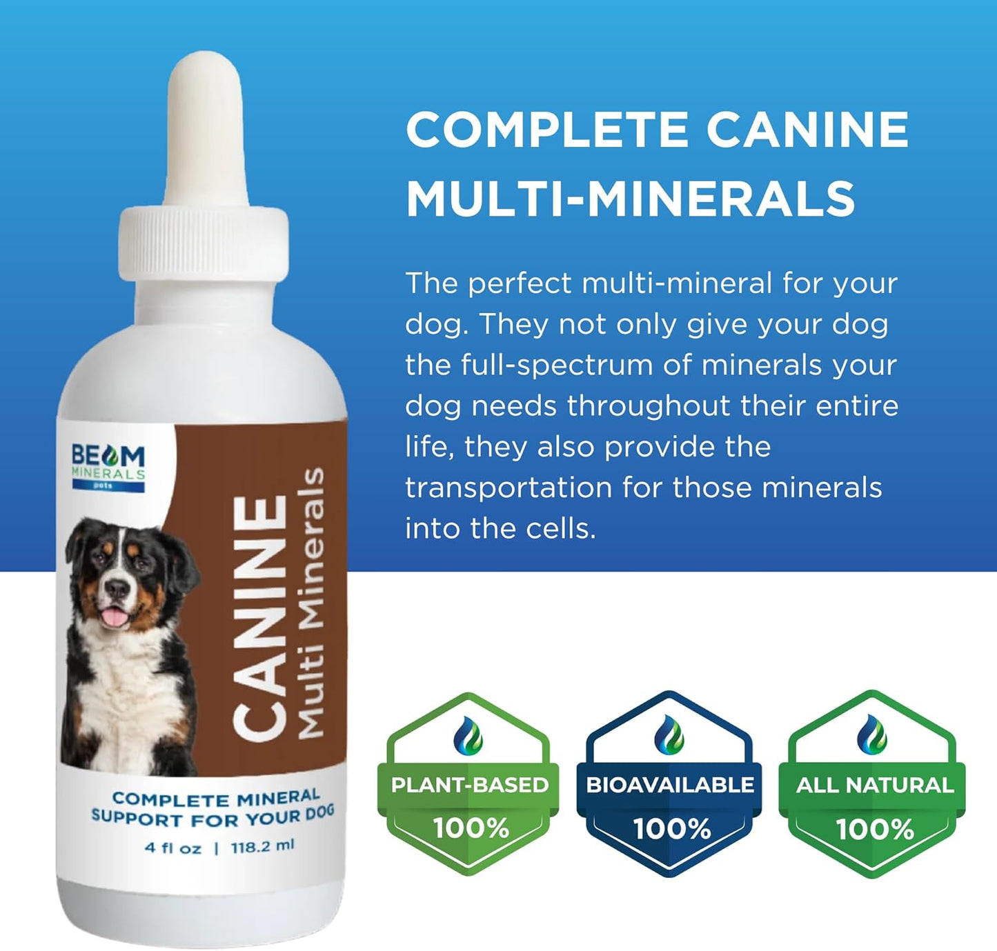 Beam Minerals Complete Canine Multi-Minerals | Full-Spectrum Minerals for Dogs | Contains Humic & Fulvic Acid | 4 fl Oz