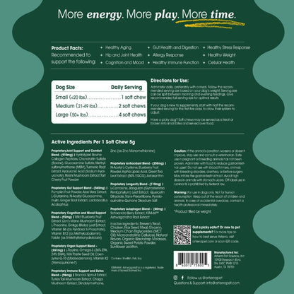 Arterra Longevity Multivitamin for Dogs – 50% Active Ingredients – Vet-Formulated Daily Soft Chews for Gut, Brain, Joint & Immune Health – Human-Grade Supplement | 30 Count