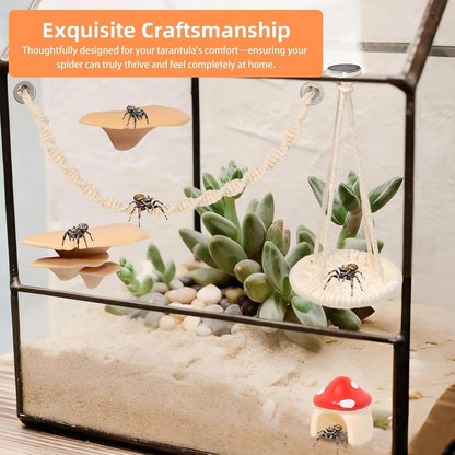 8 Pcs Jumping Spider Hide Enclosure Habitat, Pet Spiders Hideout Leaf Climbing Rope Bridge Swings & Web, Mushroom Shelf, Jump Platform with Magnets for Pet Spider Habitat Accessories