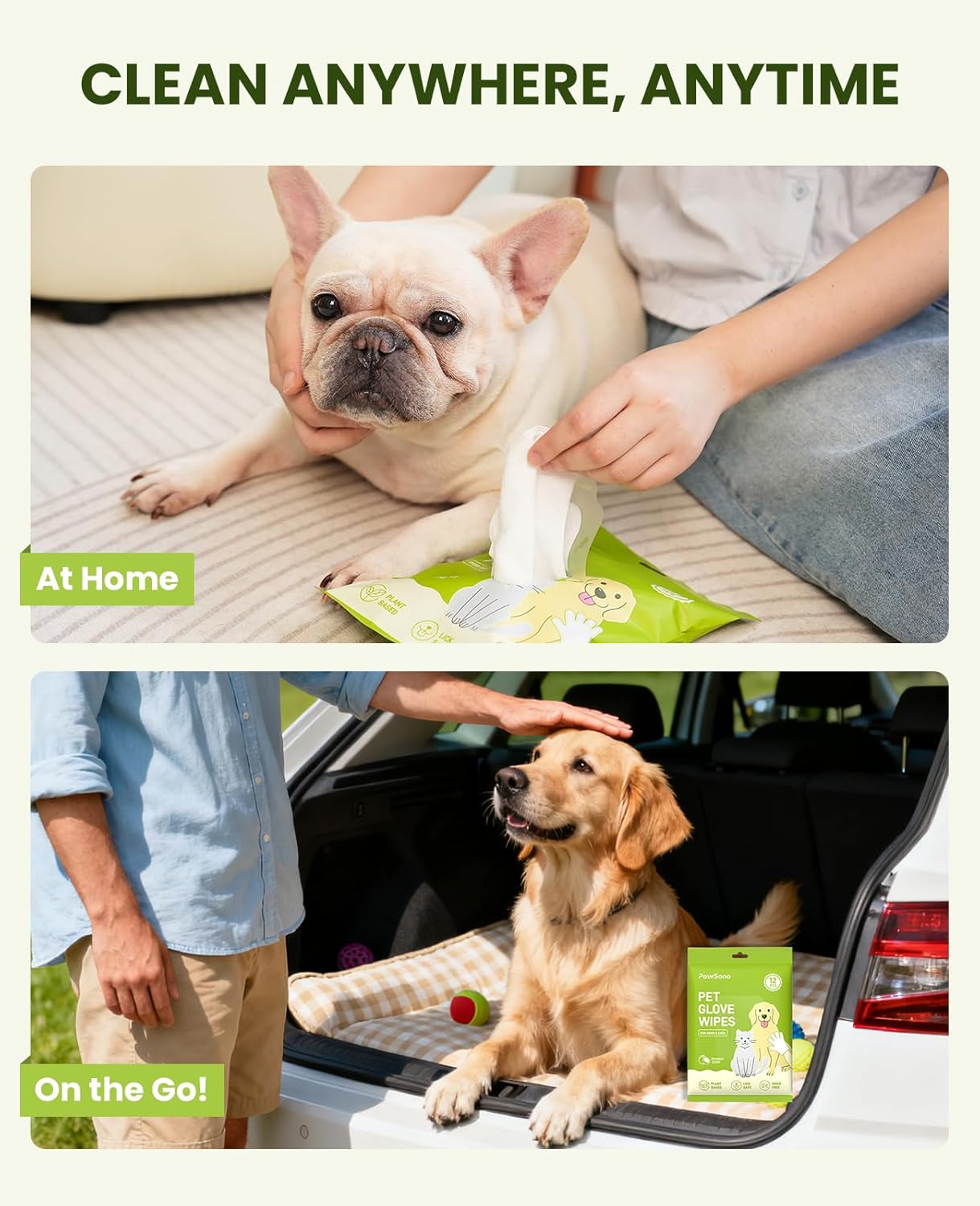 36PCS Pet Glove Wipes for Dogs & Cats, Extra Thick Double-Sided Dog Bath Wipes for Sensitive Skin, Lick-Safe Pet Cleaning Gloves & Cat Cleaning Gloves with Coconut Oil for Coat, Paws & Bottom