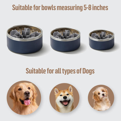 Slow Feeder Insert for Dog Bowl, Cuttable Dog Slow Feeding Insert with 8 Upgraded Large Suction Cups, Adjustable Length 4.7-7, Fits Small Medium Dogs (Grey)
