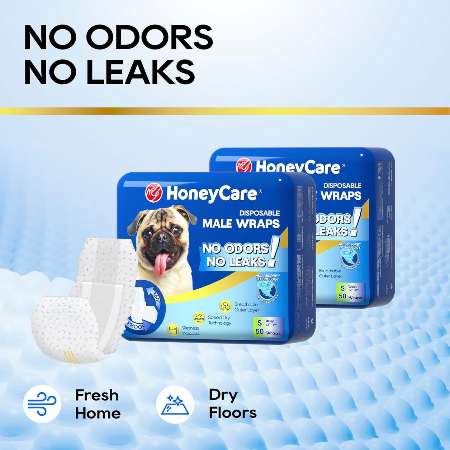 HONEY CARE All-Absorb A26 Male Dog Wrap, 50 Count, Small