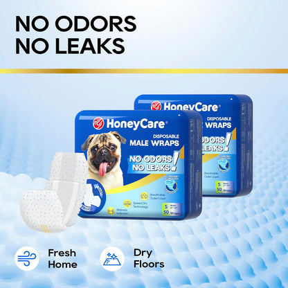 HONEY CARE All-Absorb A26 Male Dog Wrap, 50 Count, Small