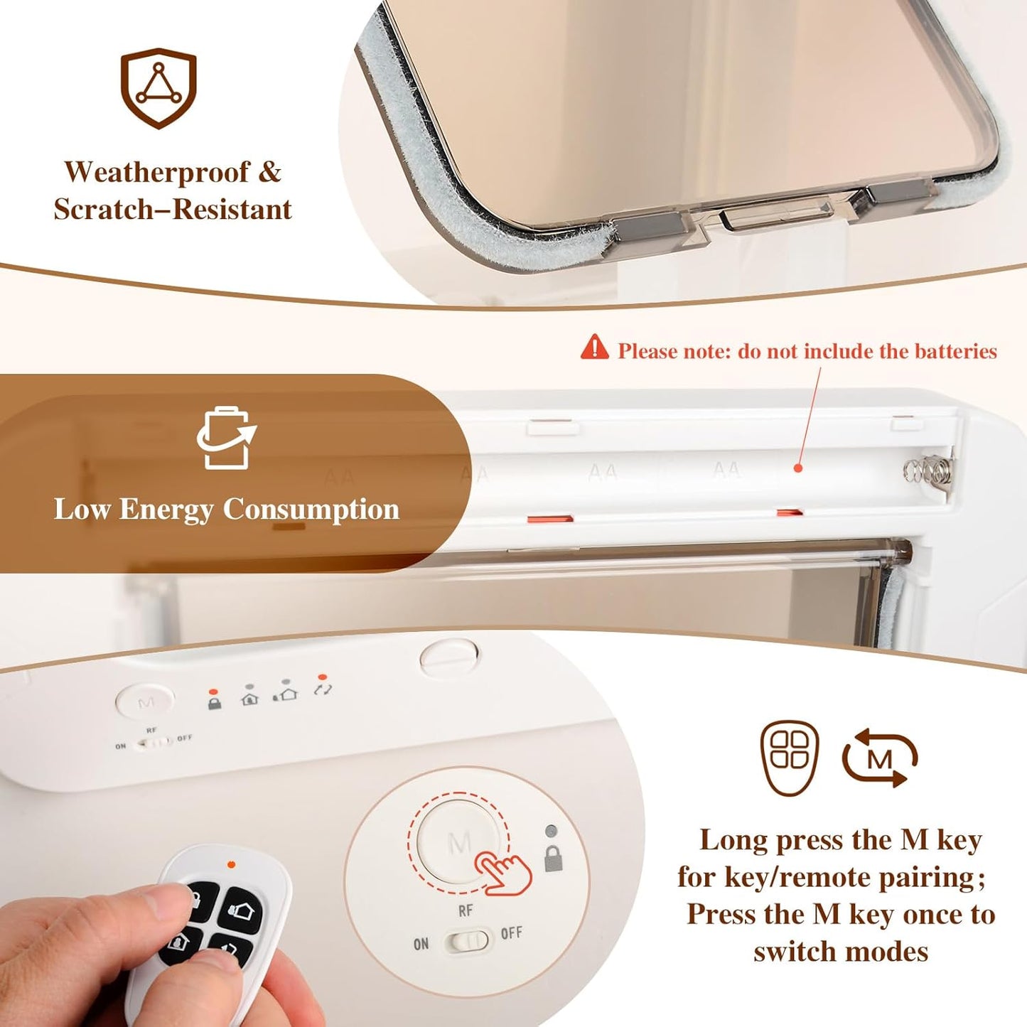 Smart Cat Door for Interior & Exterior, Flap Opening is 7.67’’ (H) by 7'' (W), RFID Cat Pet Door with 3 RFID Collar Sensor Keys & 1 Remote & 4 Way Locking Cat Flap, Automatic Opening Cat Door ﻿(White)
