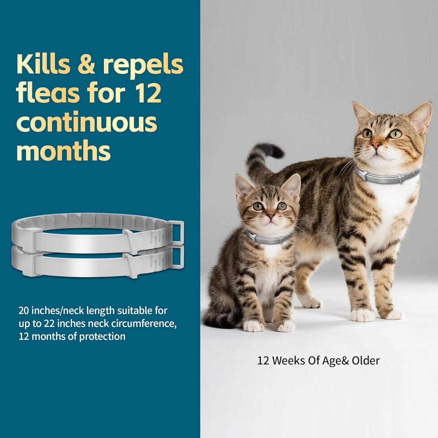 Flea and Tick Collar for Cats – 12-Month Protection – Adjustable & Waterproof – Safe, Long-Lasting Repellent for Fleas, Ticks, Lice & Mosquitoes – Fits Small, Medium & Large Cats 4pack