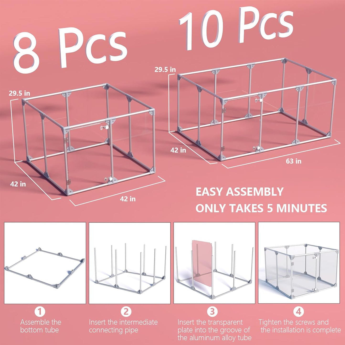 Clear Acrylic Dog Playpen, 10 Panels 29.5 Inch Tall Indoor Pet Play Pen with Door, Transparent Puppy Fence for Small Dogs, Dog Fence Crate Kennel Whelping Cage