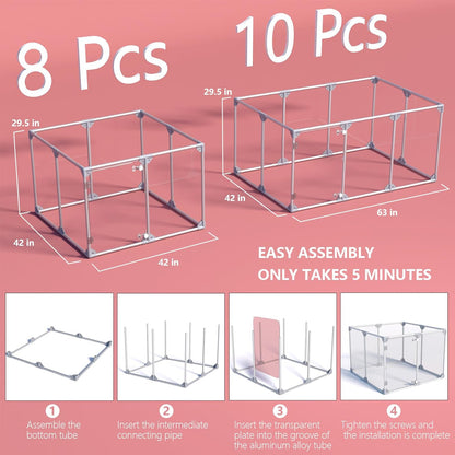 Clear Acrylic Dog Playpen, 10 Panels 29.5 Inch Tall Indoor Pet Play Pen with Door, Transparent Puppy Fence for Small Dogs, Dog Fence Crate Kennel Whelping Cage