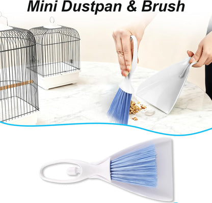 6 PCE Set Bird Cage Cleaner with Cleaning Towel, Stainless Steel Poop Remover & Cage Cleaning Brush Tools, Complete Bird Cage Accessories for Parakeet & Small Animal Cage Cleaning