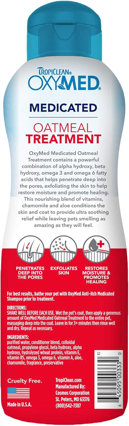 TropiClean Oxymed Medicated Cat & Dog Conditioner For Itchy Skin | Skin Soothing Oatmeal Conditioner For Dogs & Cats | 20 oz