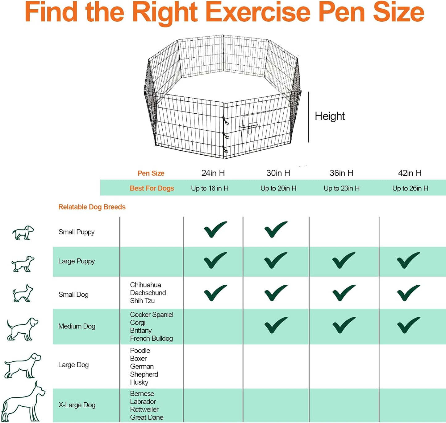 PJYuCien Dog Playpen - Metal Foldable Dog Exercise Pen, Pet Fence Puppy Crate Kennel Indoor Outdoor with 8 Panels 24”H & Bottom Pad for Small Medium Pets