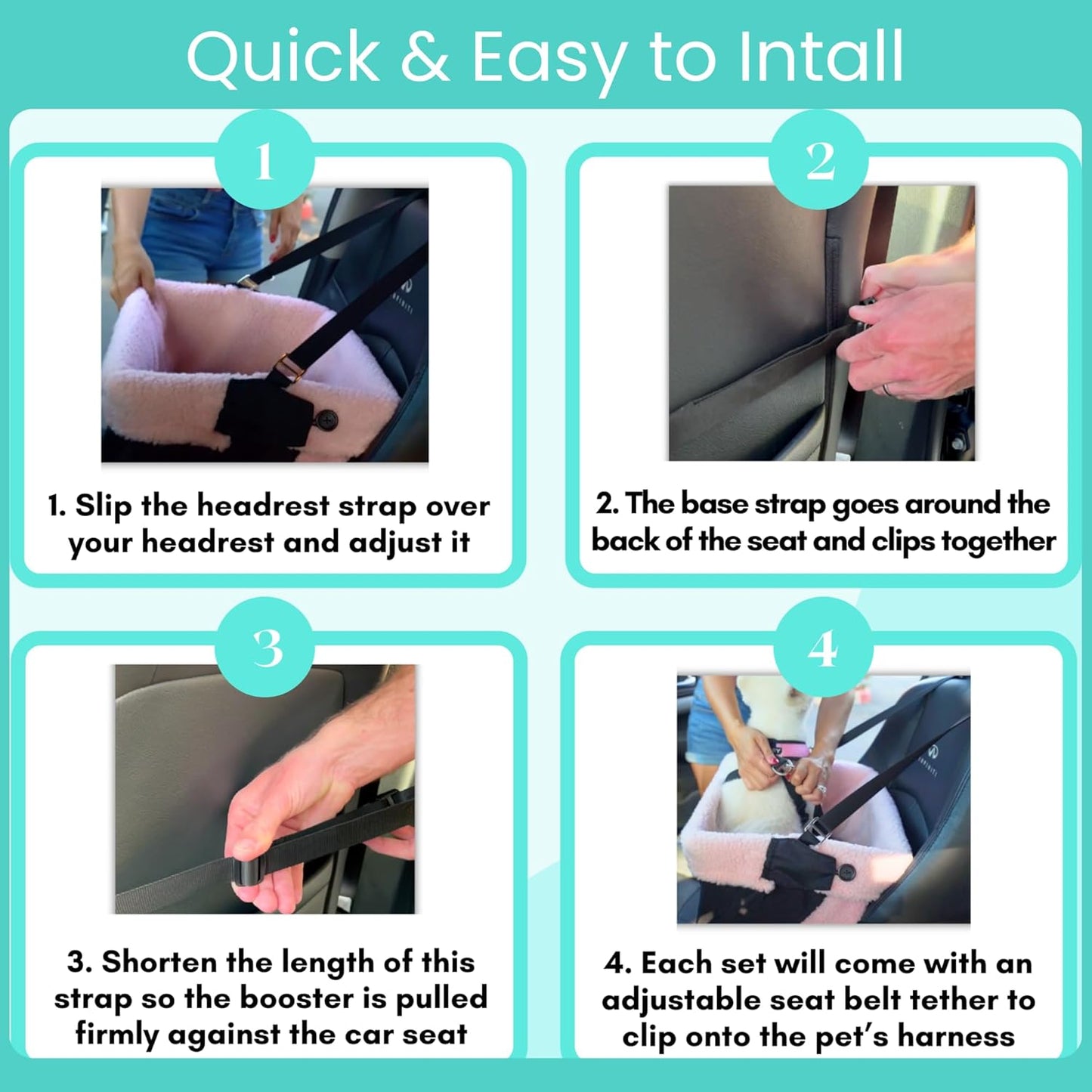 Dog Car Seat for Small Dogs - Grey Dog Booster Seat- Washable, Adjustable and Collapsible Pet Travel Carrier Bed- Includes Safety Seat Belt Tether for Small Dogs, Puppies and Pets up to 18 lbs