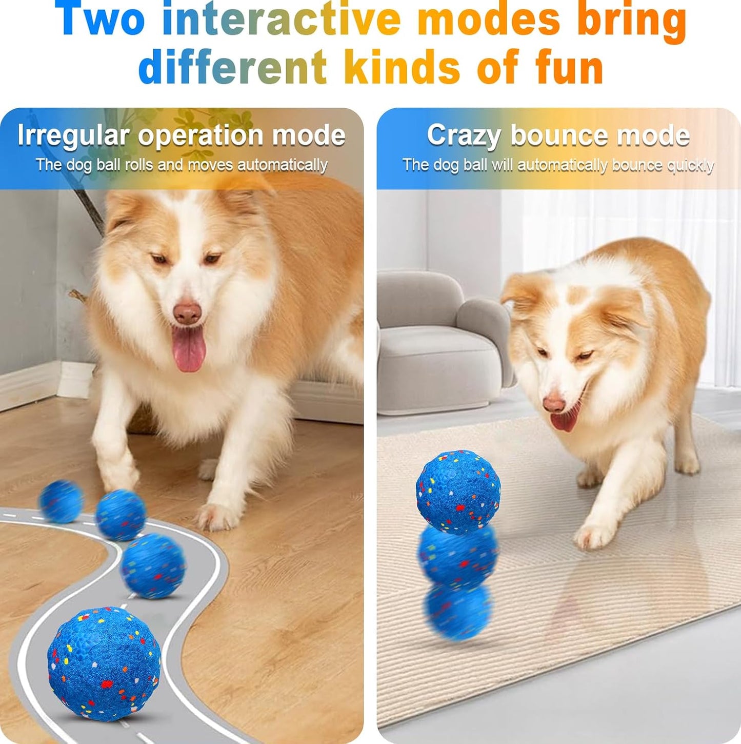 TVM Interactive Dog Toys Ball, Automatic Moving, Bouncing Chew Toys, E-TPU Material, Suitable for Large and Medium-Sized Dogs, Used for Boredom Relief and Daily Training (Blue)