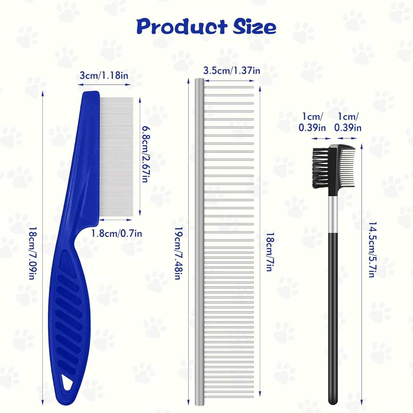 WRW 7 Pack Flea Lice Comb,Stainless Steel Dog Cat Grooming Combs with Fine & Wide Tooth, Double-Sided Tear Stain Remover,Tick Removal Tool, Dematting Tool for Small, Medium & Large Pets