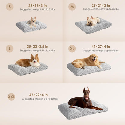 EHEYCIGA Washable Dog Crate Bed for Large Dogs, Fluffy Pet Kennel Pad Reversible for Doggie and Cats, Plush Faux Fur Pet Sleeping Mattress Mat, 35" x 23"x 3.5", Grey