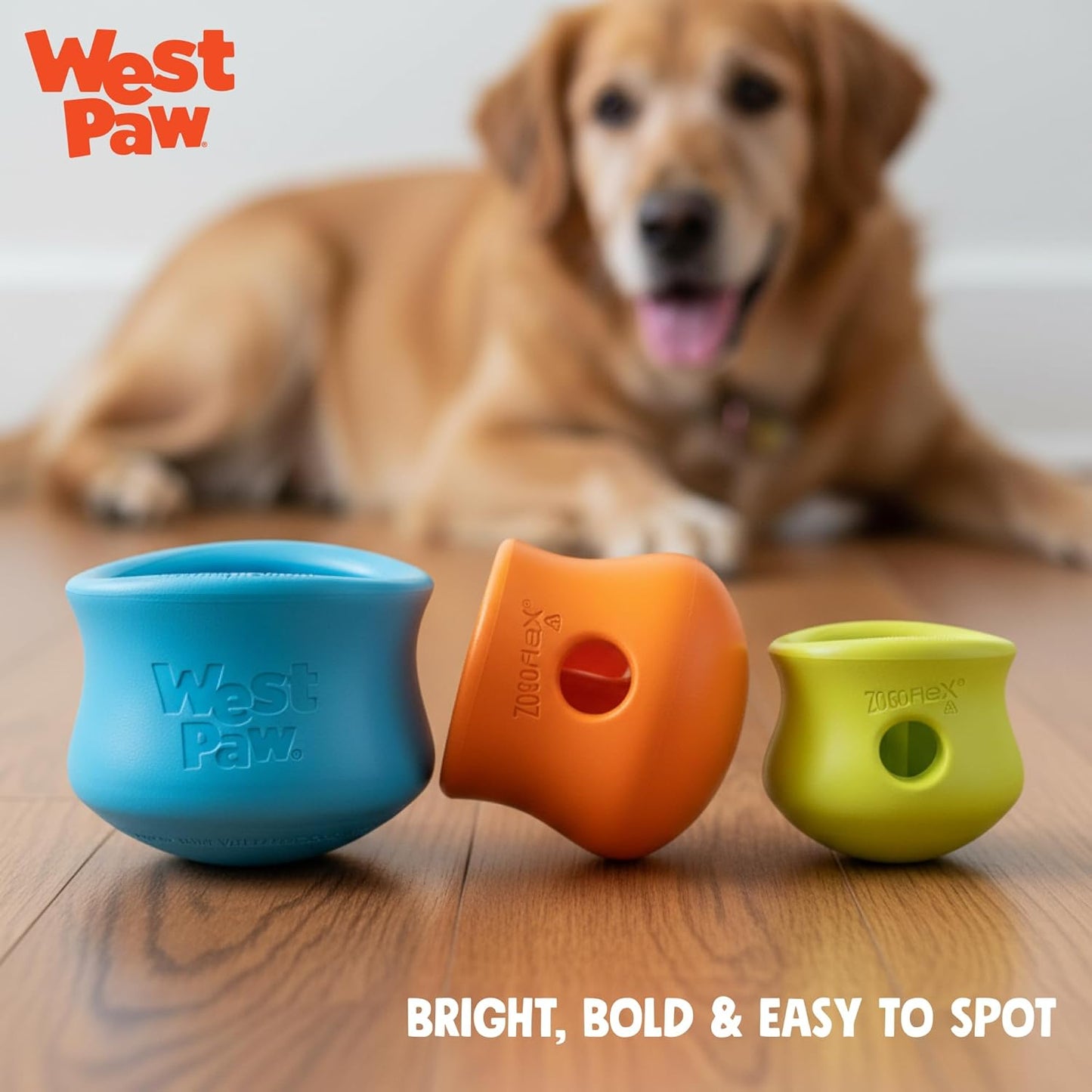 WEST PAW Zogoflex Toppl Interactive Treat Dispensing Dog Puzzle Play Toy, 100% Guaranteed Tough, It Floats!, Made in USA, Large, Granny Smith