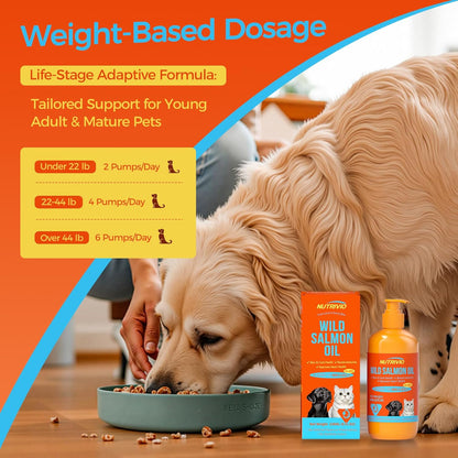 Wild Alaska Salmon Oil for Dogs & Cats Fish Oil Omega 3 Supplements with EPA & DHA for Skin & Coat, Immune, Brain, Joint and Heart Health, Dog & Cat Fish Oil Supplements 236ml（8fl oz）