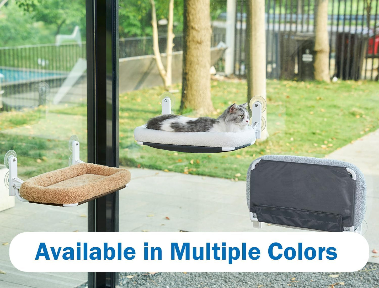 Zakkart Foldable Cat Hammock for Window - Cordless, Embeded Machine Washable Bed, Robust Metal Frame - Cat Window Perch for Large Cats and Kittens (Gray Bolster Bed, Large)