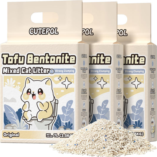 Mixed 4-in-1 Clumping Cat Litter 16.5 lb, Odor Control and Rapid Clumping, Water Absorbent and Flushable, Dust-Free, Multi-Cat, Bentonite Tofu Cat Litter, Milk Scent, 5.5lb/Pack