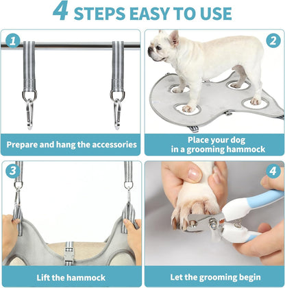 Stress-Free Dog Grooming Hammock Harness Kit - Secure Nail Trimming Sling for Cats & Dogs w/Safety Clipper, Adjustable Straps - Home Vet-Grade Care for Small/Medium/Large Pets
