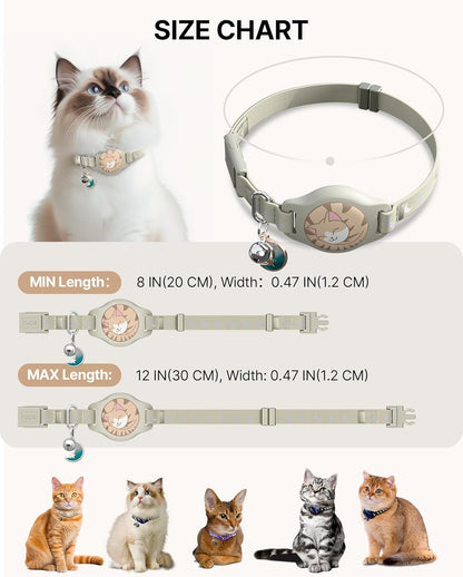 Cat Collar with Airtag Holder, Breakaway Airtag Cat Collar for Apple Air Tag with Luminous & Reflective Pattern, Waterproof GPS Cat Tracker Collars for Boy Girl Cats Kittens with Bell, Khaki (8-12")