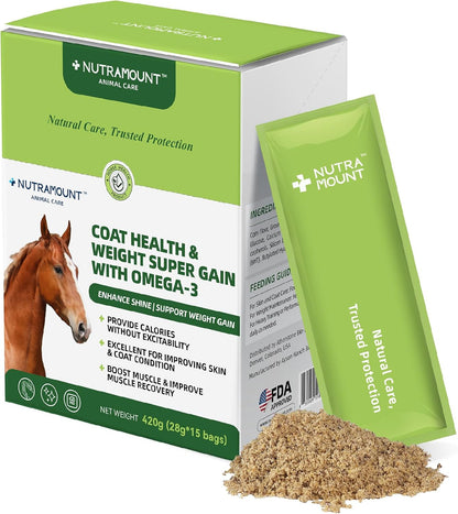 Horse Weight Gain Supplement – Omega-3 Flaxseed Formula, Natural High-Calorie Support for Healthy Weight & Shiny Coat, Easy-to-Digest High-Fat Horse Supplement – 420g