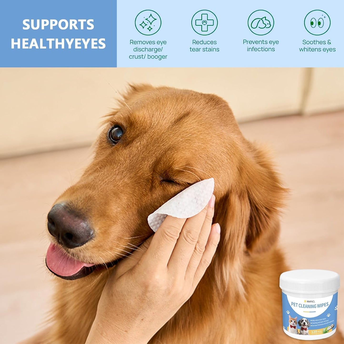 Pet Cleaning Wipes for Dogs and Cats, Tear Stain and Eye Discharge Removal, Coconut Oil Formula, 480Count
