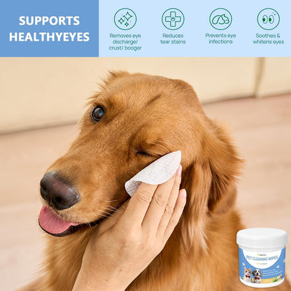 Pet Cleaning Wipes for Dogs and Cats, Tear Stain and Eye Discharge Removal, Coconut Oil Formula, 480Count