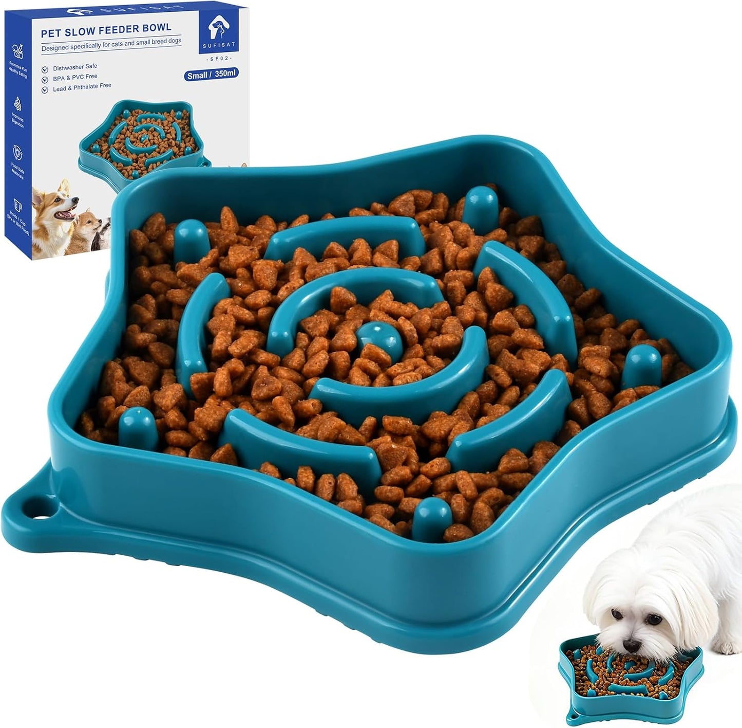Pet Slow Feeder Bowl for Small Dogs, Puzzle Feeder for Petite Dogs, Anti-Choking, Slow Eating, 350ML Capacity, BPA-Free, Small Size